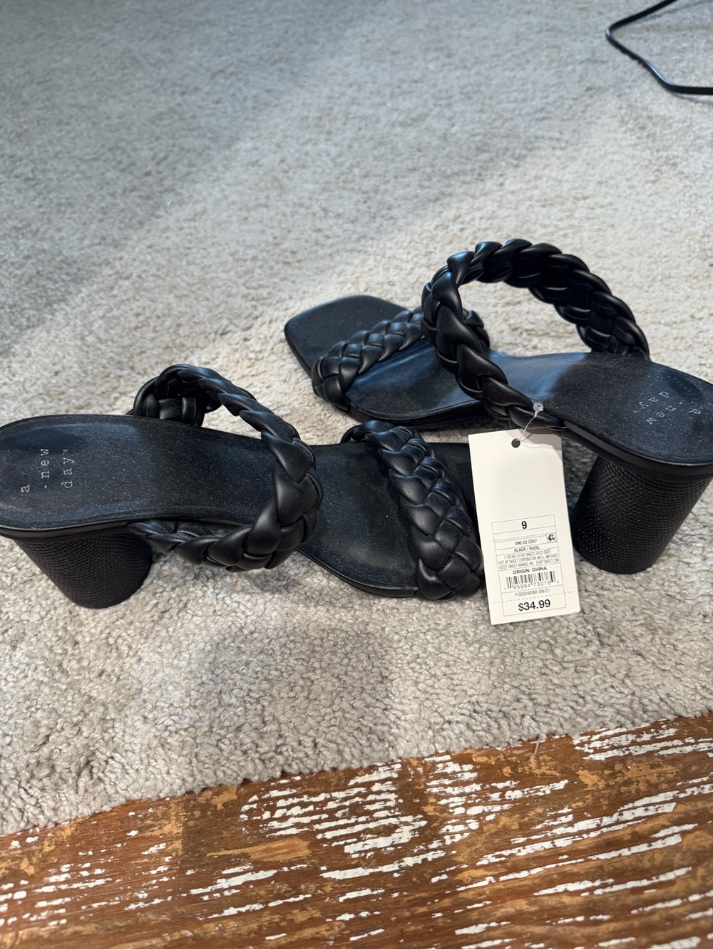 a new day Black Braided Strap Block Heel Sandals